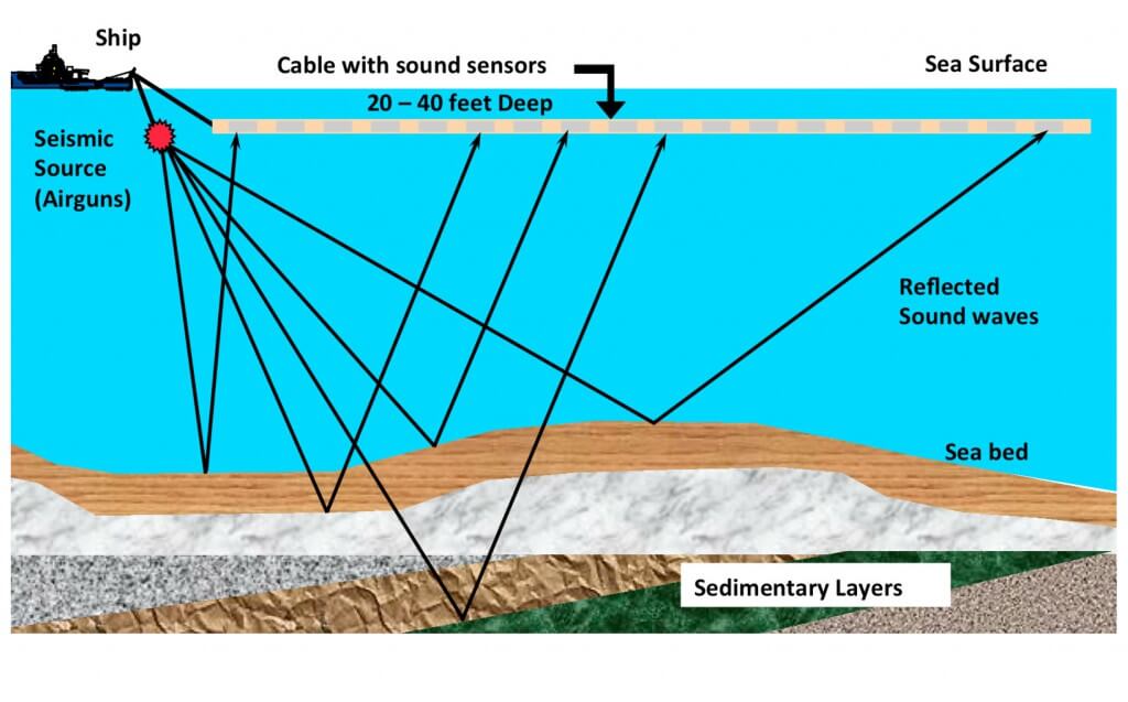 Schematic of offshore seismic survey.
