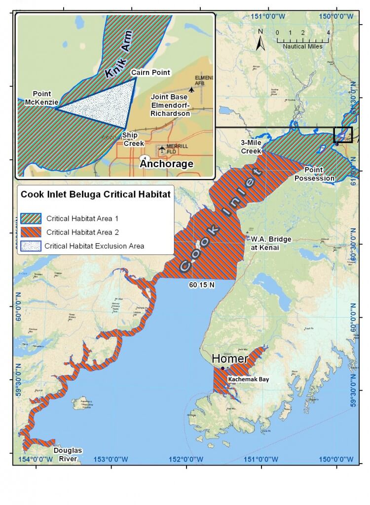 Map of Cook Inlet beluga whale critical habitat.