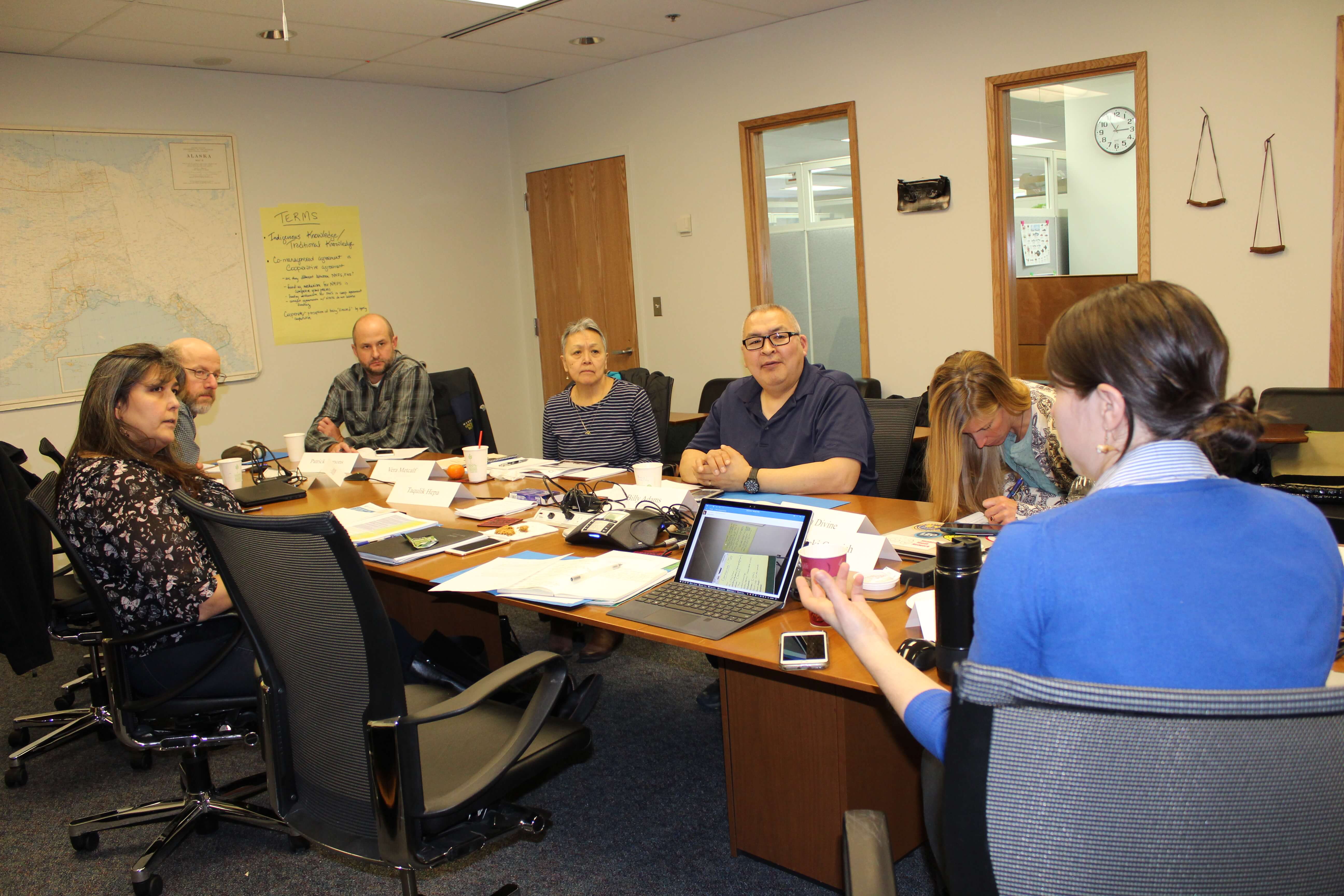 The co-management Steering Committee discussing which communities to visit during summer 2018.