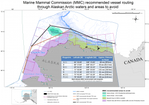 Map of areas to avoid in Alaskan waters to protect marine mammals.